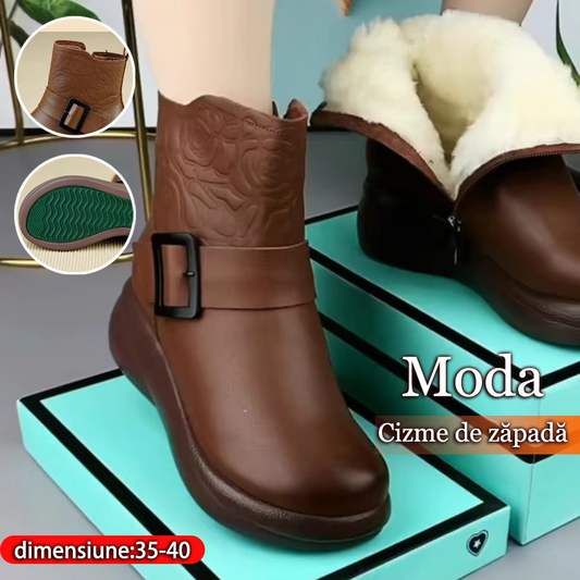 🔥【SLEVA 80 %】🔥【35-40】Nové zimní kožené boty s kulatou špičkou a silnou podrážkou 