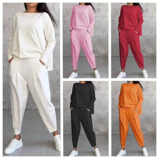 【40%OFF】💥💖Set de pantaloni cu mânecă lungă și gât rotund, set din două piese--3894421
