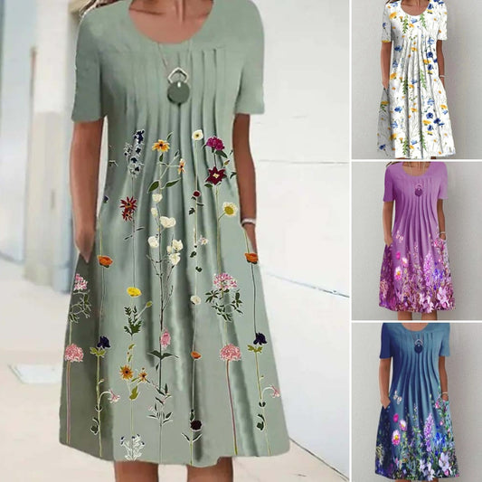🔥🦋Rochie nouă de damă cu imprimeu cu gât rotund（S-3XL）