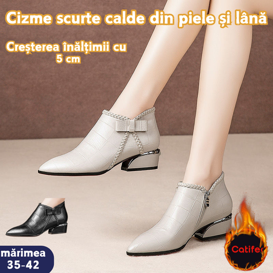 💥【50% SLEVA】🎀【35-42】Podzimní a zimní kozačky s mašlí na boku, zipem a středním podpatkem－3852818 