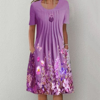 🔥🦋Rochie nouă de damă cu imprimeu cu gât rotund（S-3XL）