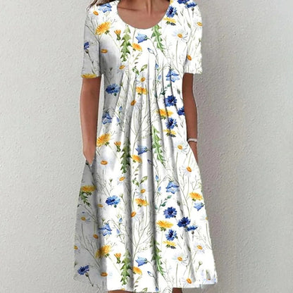 🔥🦋Rochie nouă de damă cu imprimeu cu gât rotund（S-3XL）