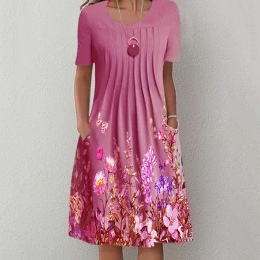 🔥🦋Rochie nouă de damă cu imprimeu cu gât rotund（S-3XL）