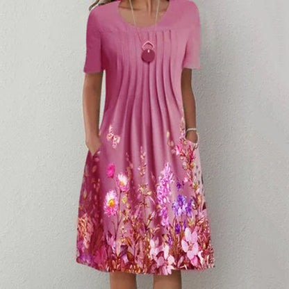 🔥🦋Rochie nouă de damă cu imprimeu cu gât rotund（S-3XL）