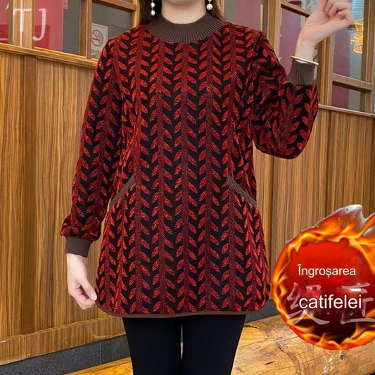 🔥🥰2024 noi de toamnă și iarnă, catifea pentru femei, îngroșată, de dimensiuni mari, la modă, imprimate 3D, topuri casual cu mâneci lungi-3895155