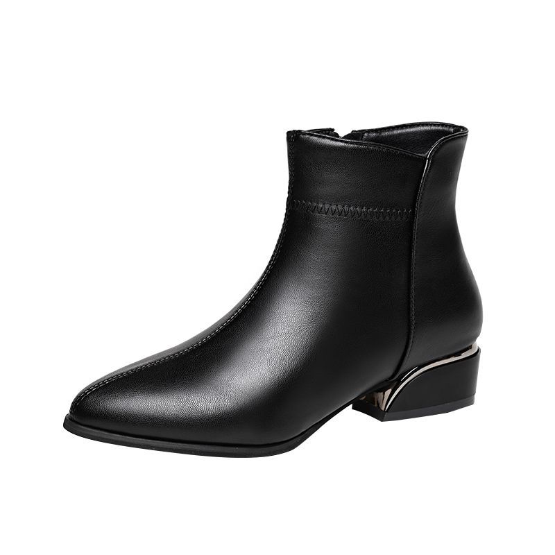 🔥【50% ZNIŻKI】--【35-40】 😍Nowe skórzane botki do kostki z obcasem na średnim obcasie i zamkiem błyskawicznym z boku 