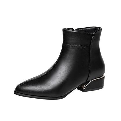 🔥【50% ZNIŻKI】--【35-40】 😍Nowe skórzane botki do kostki z obcasem na średnim obcasie i zamkiem błyskawicznym z boku 