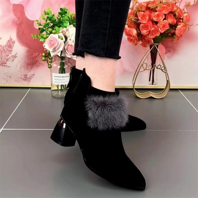 💥【SLEVA 60 %】😍【35-41】 Měkké kožené kozačky s kulatou špičkou a středním podpatkem 