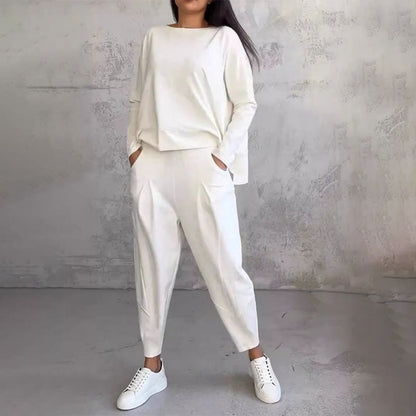 【40%OFF】💥💖Set de pantaloni cu mânecă lungă și gât rotund, set din două piese--3894421