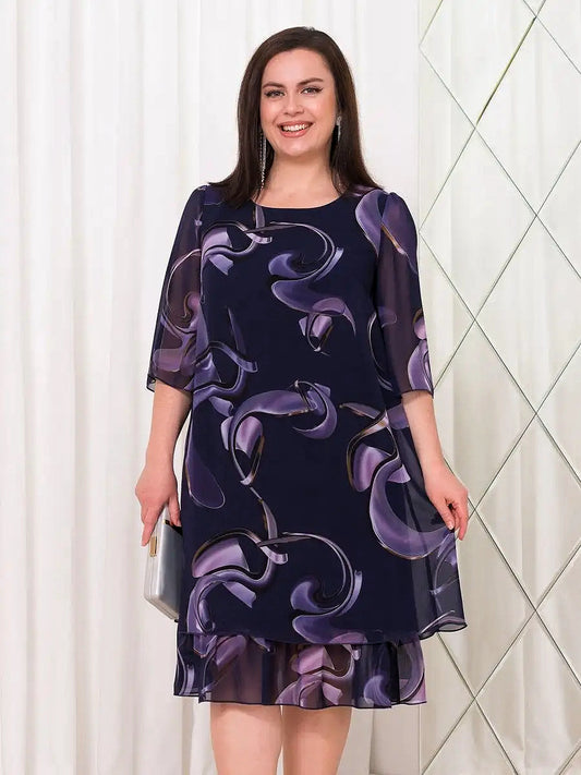💥Reducere flash💥💕【S-5XL】👗Rochie elegantă cu imprimeu din plasă și mâneci cu volan