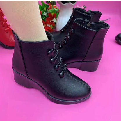 👢🥰【35-40】2024 Toamnă și Iarnă Cizme populare din piele moale cu toc înclinat pentru femei--3861025