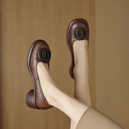 👠【35-40】Nové 5CM univerzální módní retro kožené boty s měkkou podrážkou a kulatou špičkou 