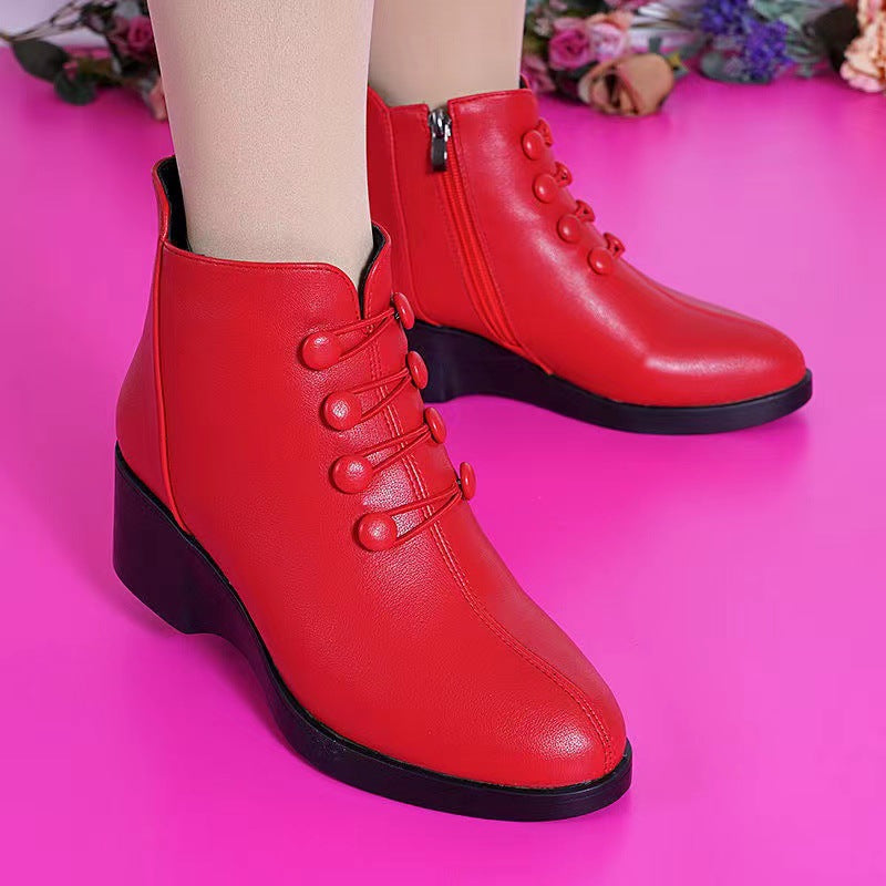 👢🥰【35-40】2024 Toamnă și Iarnă Cizme populare din piele moale cu toc înclinat pentru femei--3861025