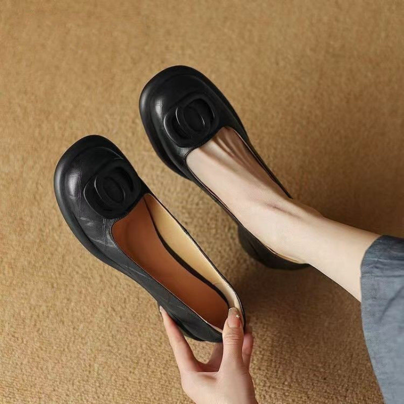 👠【35-40】Nové 5CM univerzální módní retro kožené boty s měkkou podrážkou a kulatou špičkou 