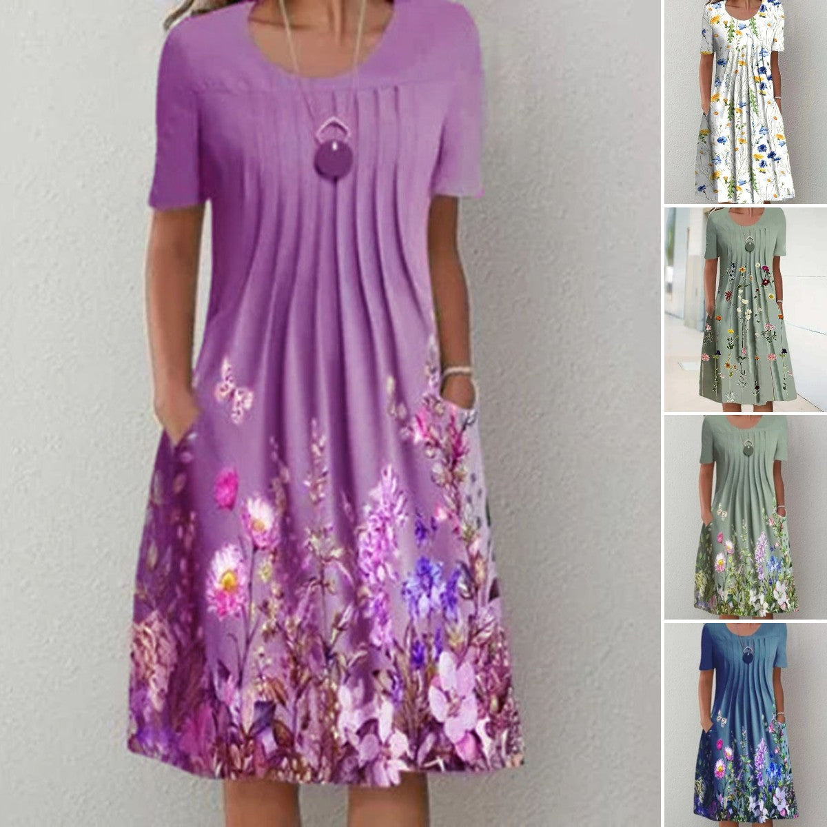 🔥🦋Rochie nouă de damă cu imprimeu cu gât rotund（S-3XL）
