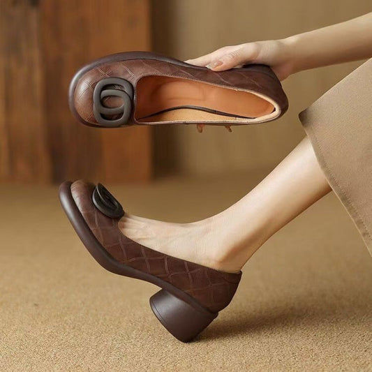 👠【35-40】Nové 5CM univerzální módní retro kožené boty s měkkou podrážkou a kulatou špičkou 