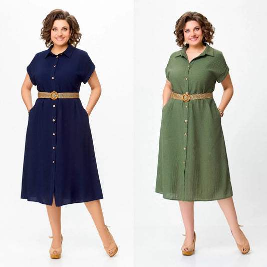 💕【S-5XL】2024 Rochie confortabilă cu guler și talie înaltă